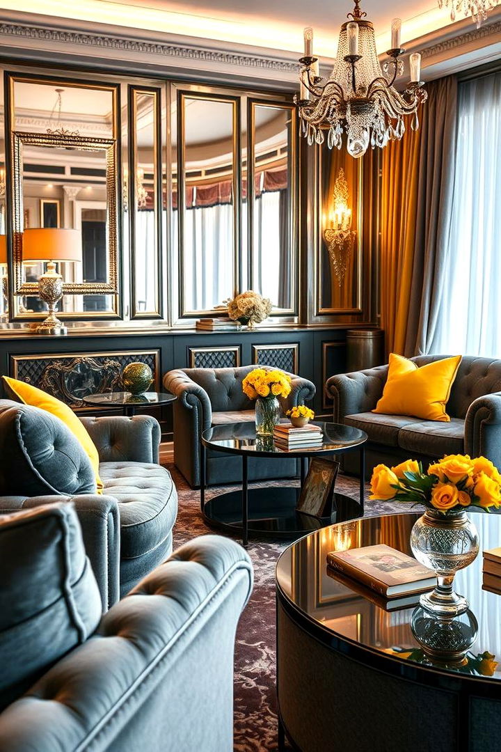 Luxurious Finishing Touches Metallic Accents with Grey and Yellow - 22 Grey and Yellow Living Room Ideas