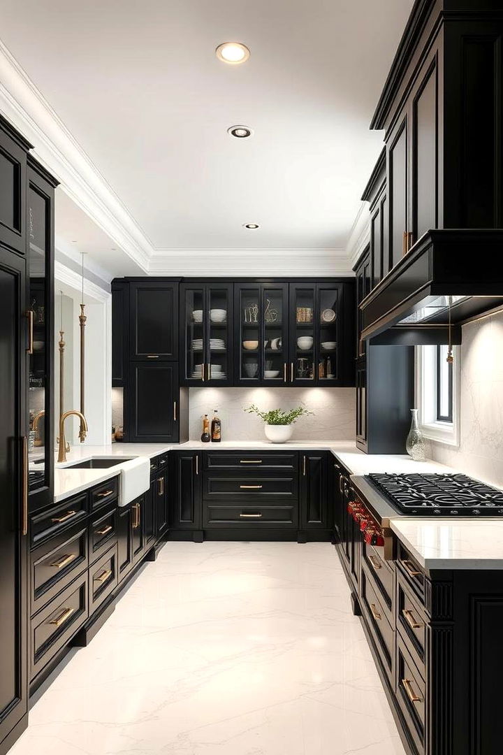 Luxurious Finishing Touches and Details - 22 Black Kitchen Cabinets With White Countertops