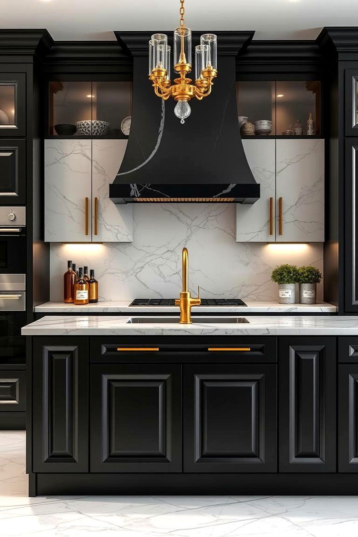Luxurious Gold Fixtures - 22 black white and gold kitchen ideas