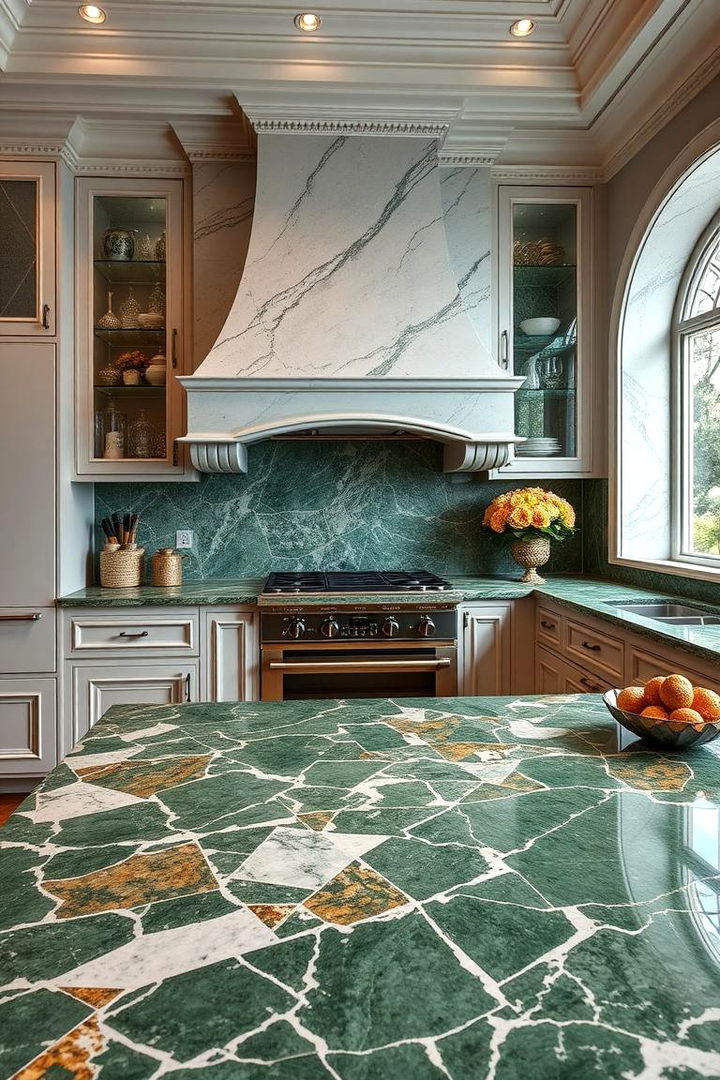 Luxurious Green Marble Mosaic - 22 Green Marble Countertop Design Ideas
