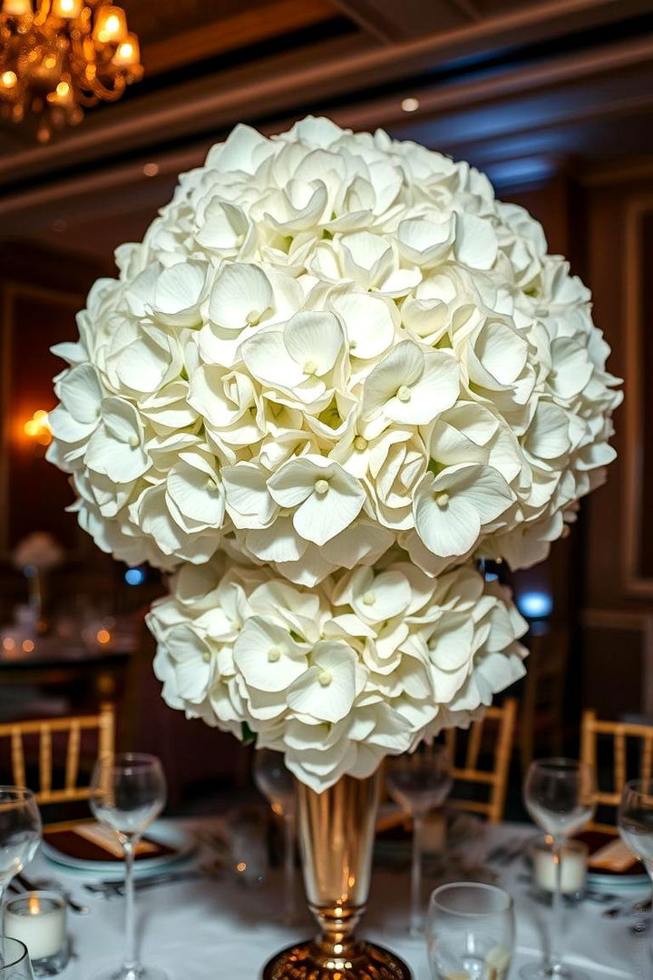 Luxurious Hydrangea Centerpiece with Metallic Details - 22 Hydrangea Centerpiece Ideas