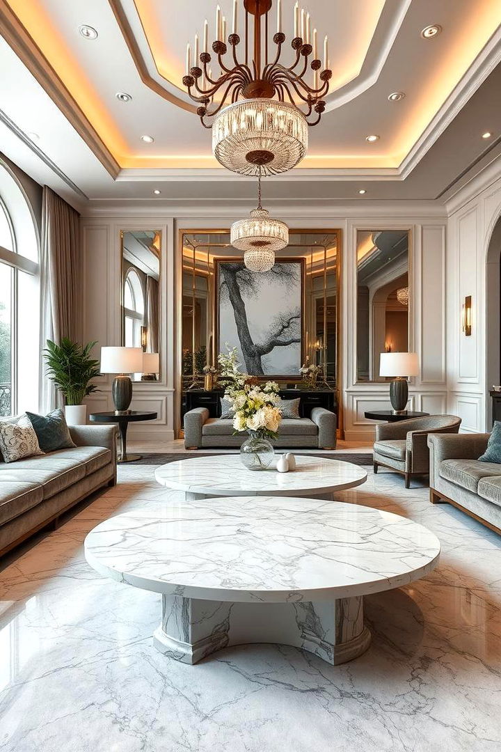 Luxurious Marble Accents - 22 Grey and White Living Room Ideas