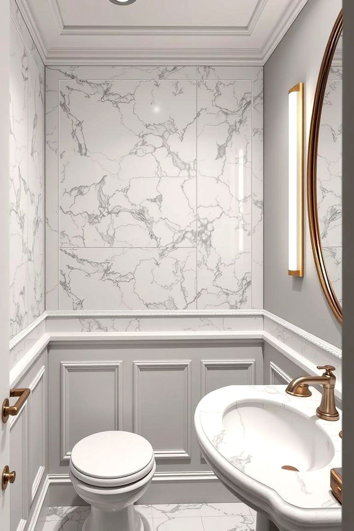 Luxurious Marble Accents - 22 Powder Room Wainscoting Ideas