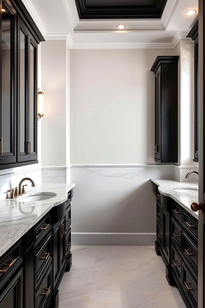 Luxurious Marble Contrast - 22 bathroom with black cabinets ideas