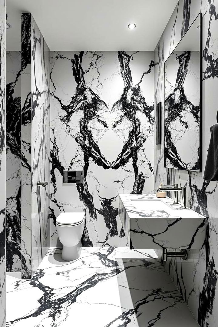 Luxurious Marble Finishes - 22 Black and White Powder Room Ideas