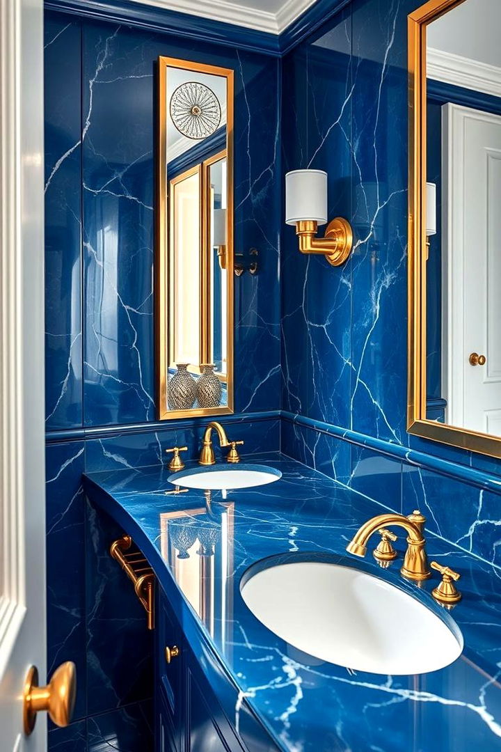 Luxurious Metallic Accents - 22 Blue and Gold Bathroom Ideas