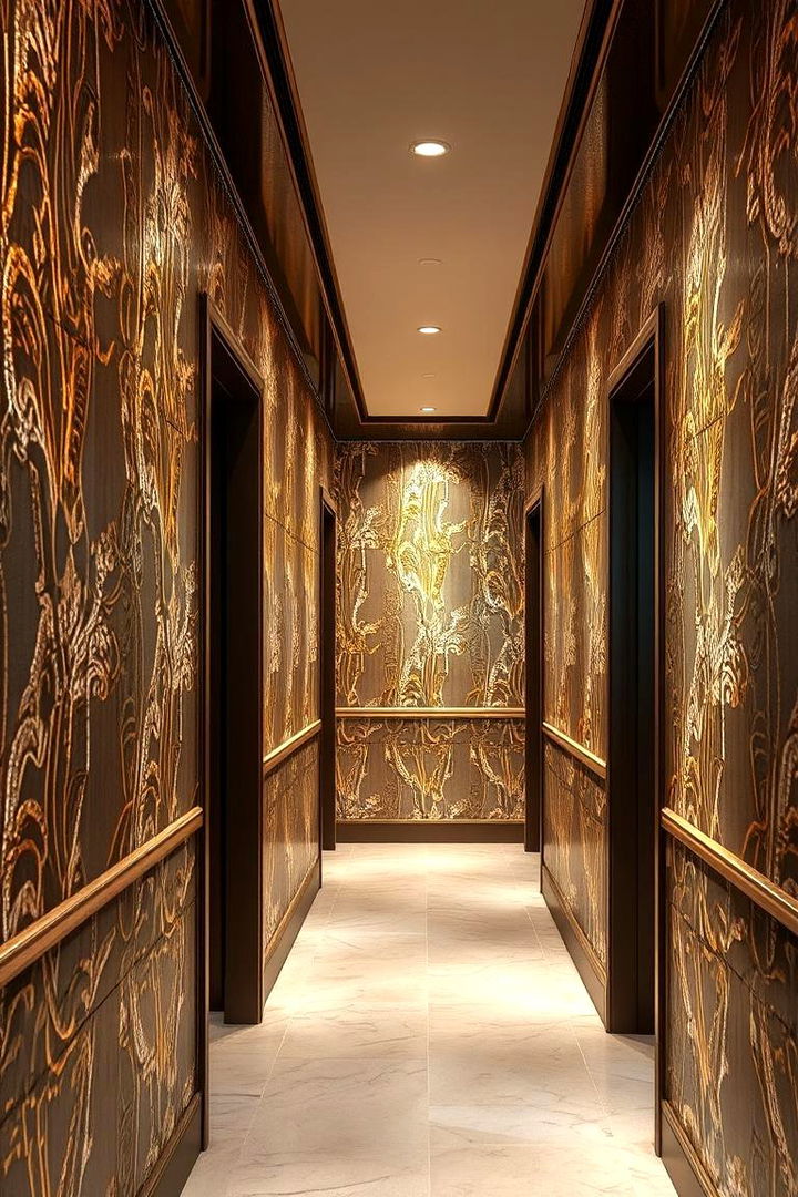 Luxurious Metallic Accents - 22 Hallway Wallpaper Ideas