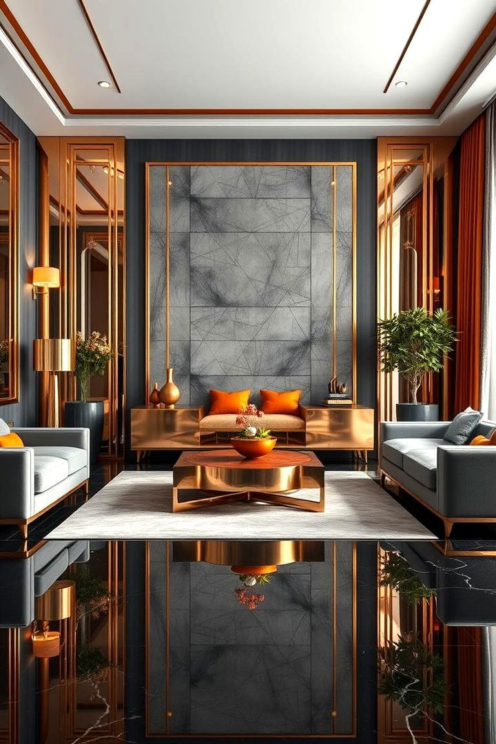 Luxurious Metallic Finishes - 22 Orange and Grey Living Room Ideas