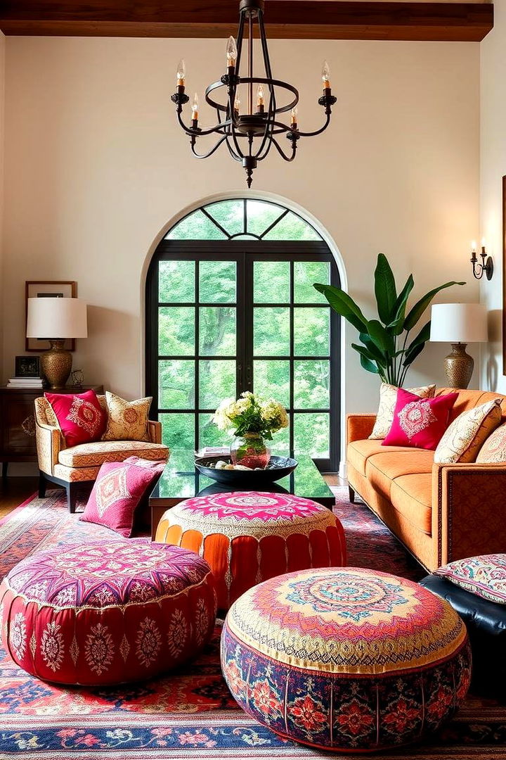 Luxurious Moroccan Poufs and Ottomans - 22 Bohemian Moroccan Living Room Ideas