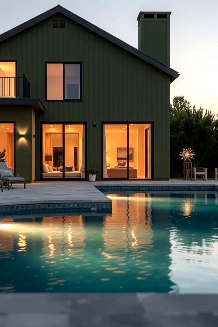 Luxurious Poolside Surroundings in Olive - 22 Olive Green House Exterior Ideas