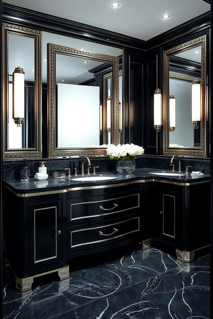 Luxurious Reflective Detailing - 22 Black Vanity Bathroom Ideas