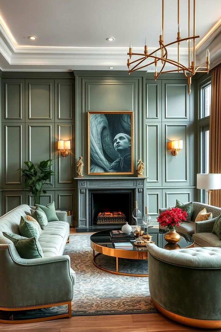 Luxurious Sage with Metallic Accents - 22 Sage Green Living Room Ideas