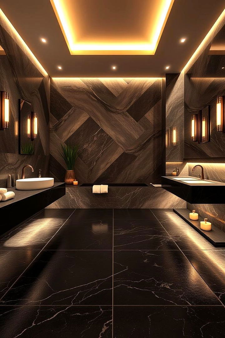 Luxurious Spa Sanctuary - 22 Black Floor Bathroom Ideas
