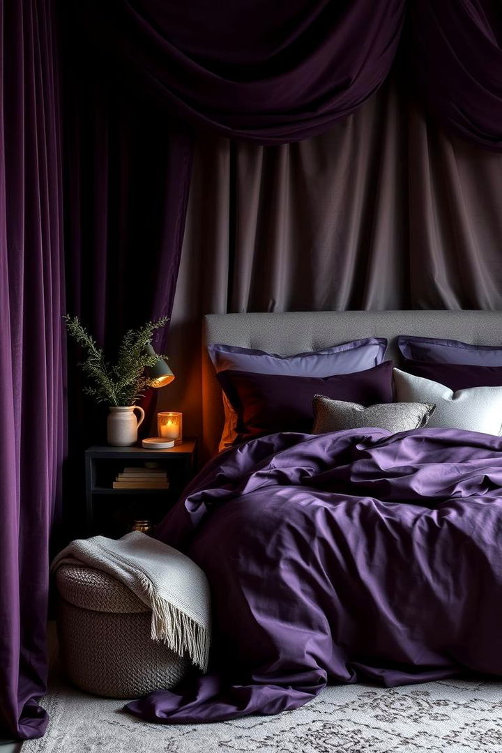 Luxurious Textiles and Layered Comfort - 22 Dark Purple Bedroom Ideas
