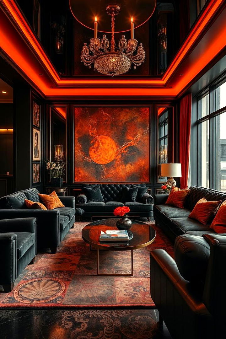 Luxurious Texture Play - 22 Black and Orange Living Room Ideas
