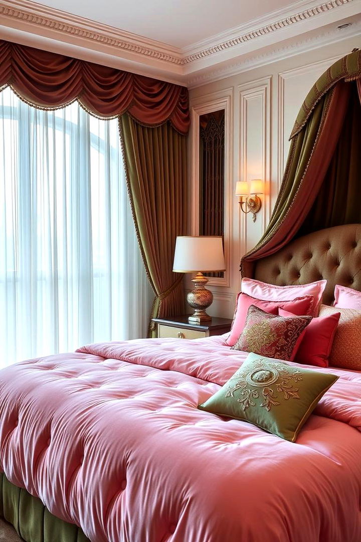 Luxurious Textured Accents - 22 Pink and Green Bedroom Ideas