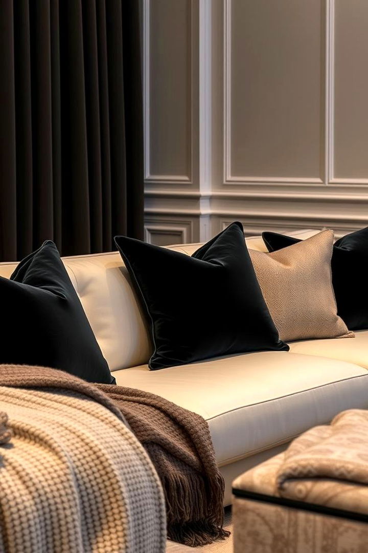 Luxurious Textured Accents - 22 Cream and Black Living Room Ideas