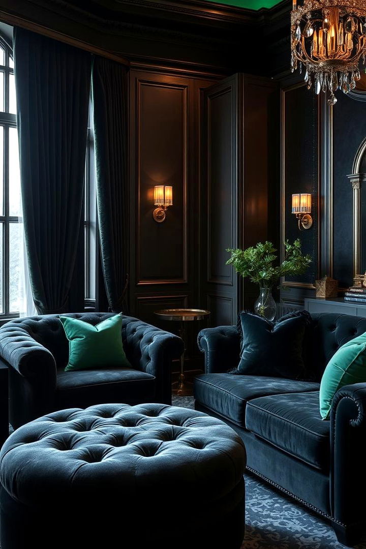 Luxurious Velvet Accents - 22 Black and Green Bedroom Design Ideas