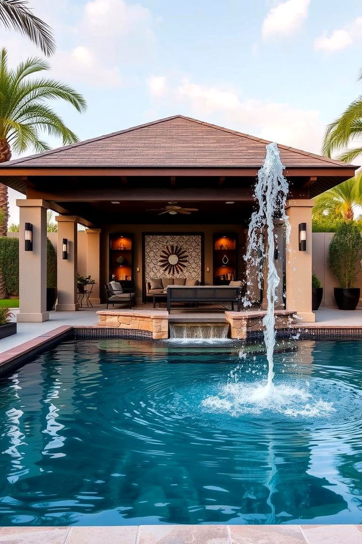 Luxurious Water Feature Integration - 22 Pool House With Outdoor Kitchen Ideas