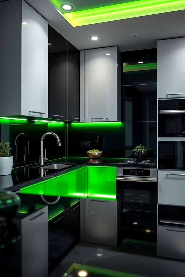 Luxury Detailing with High Gloss Features - 22 Black and Green Kitchen Ideas