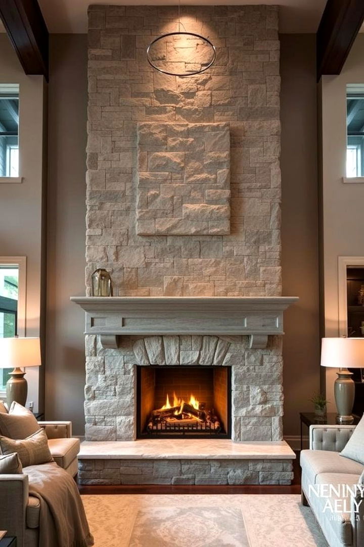 Luxury Living Room Renovation - 22 Floor-to-Ceiling Stone Fireplace Ideas