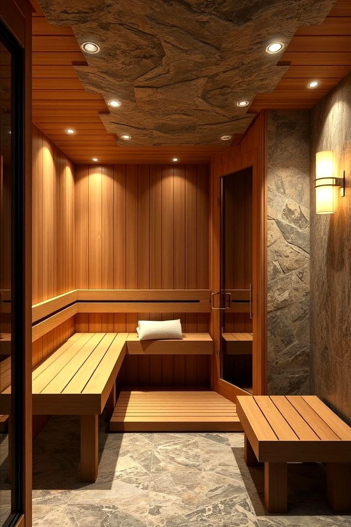 Luxury Sauna with Stone Accents - 22 Sauna Room Design Ideas