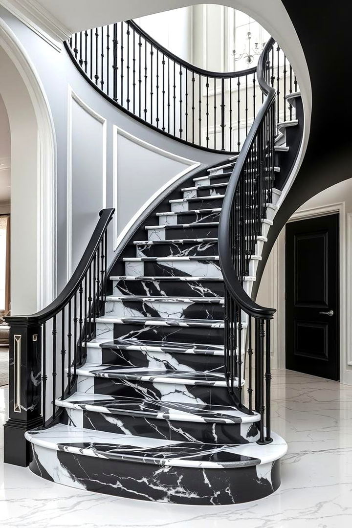 Luxury Staircase with Marble Accents - 22 black staircase ideas