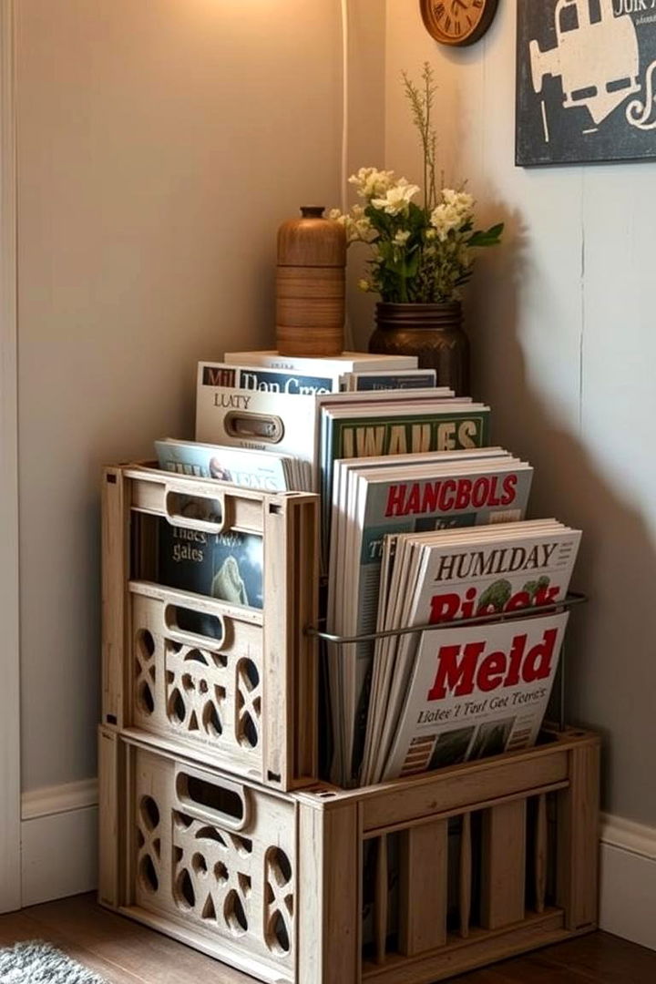 Magazine Stand with a Twist - 22 Milk Crate Storage Ideas