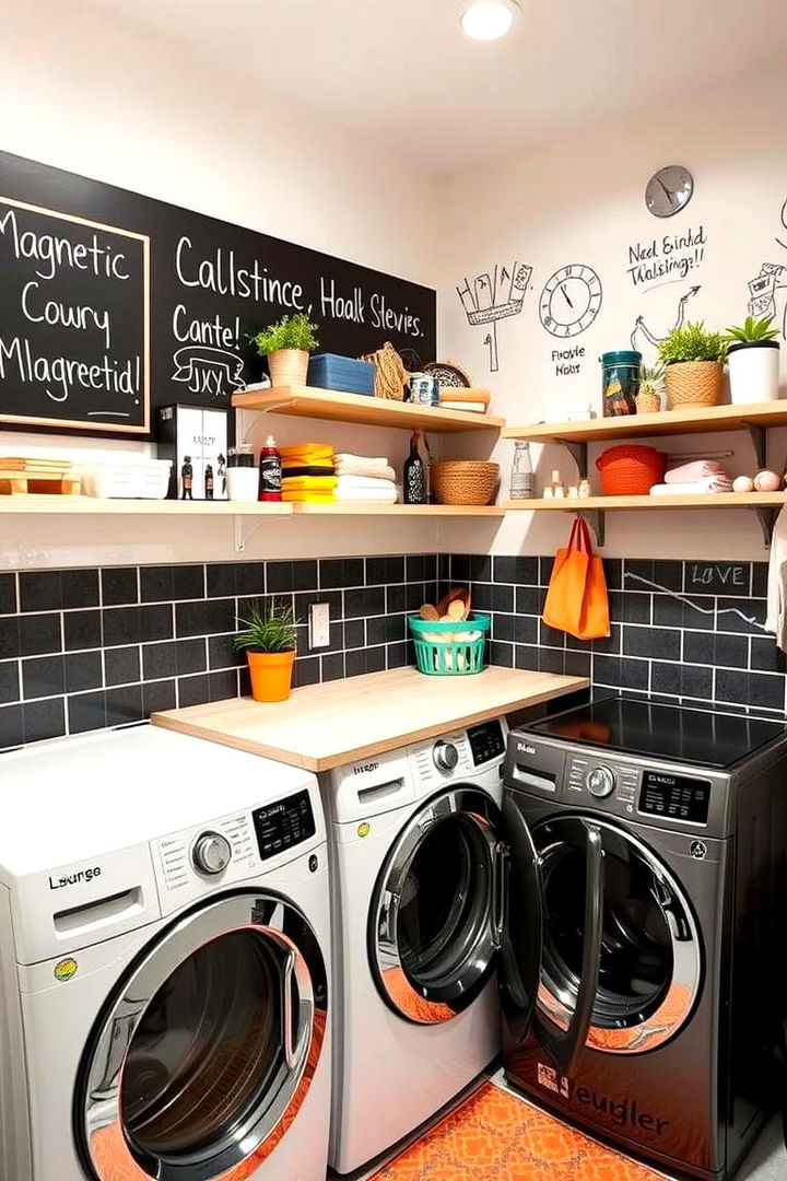 Magnetic and Chalkboard Shelves Combo - 22 Laundry Room Shelf Ideas