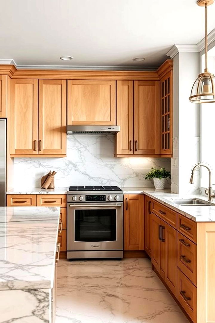 Maple and Marble Combination - 22 Maple Kitchen Cabinets Ideas