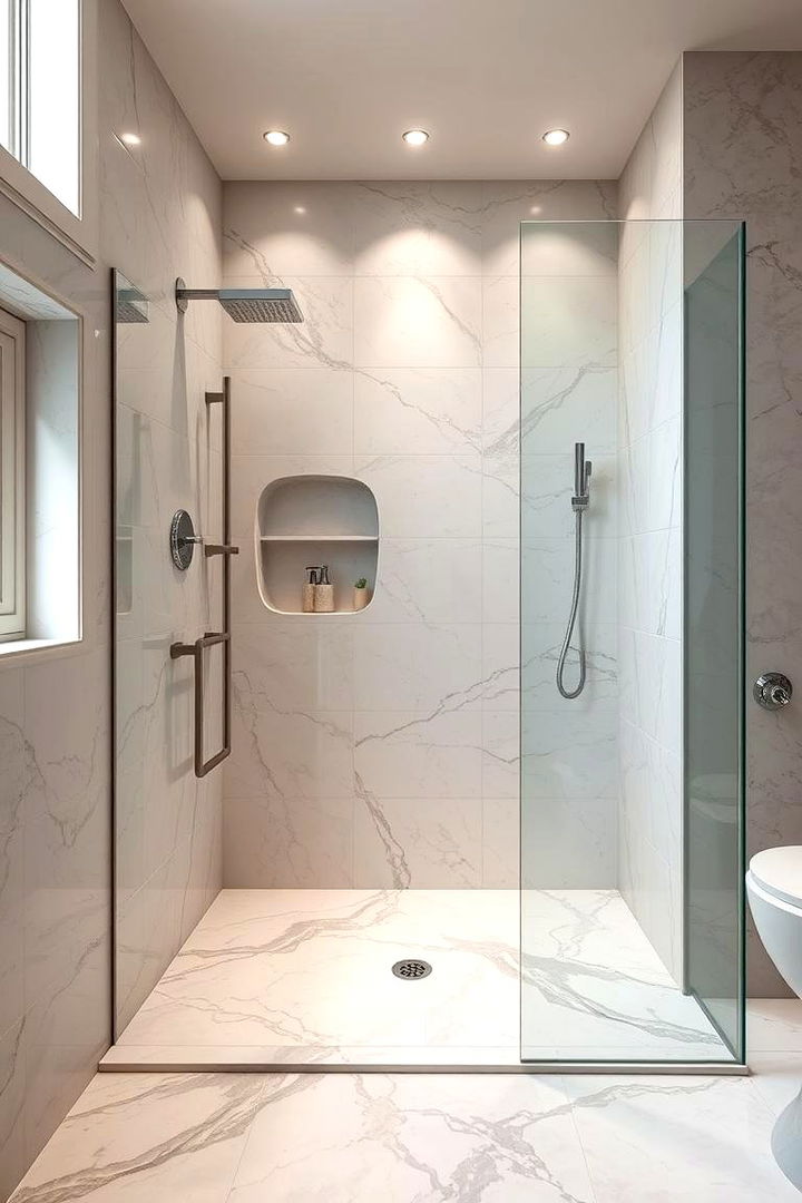Marble Effect Tiles - 22 Walk-in Shower Tile Ideas