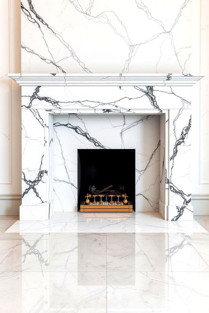 Marble Fireplace with Mirrored Surround - 22 Marble Fireplace Ideas