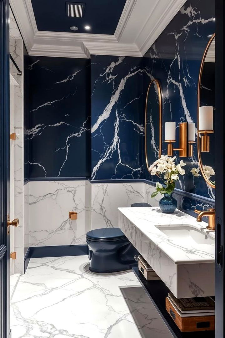 Marble Fusion with Navy Hues - 22 navy blue powder room ideas