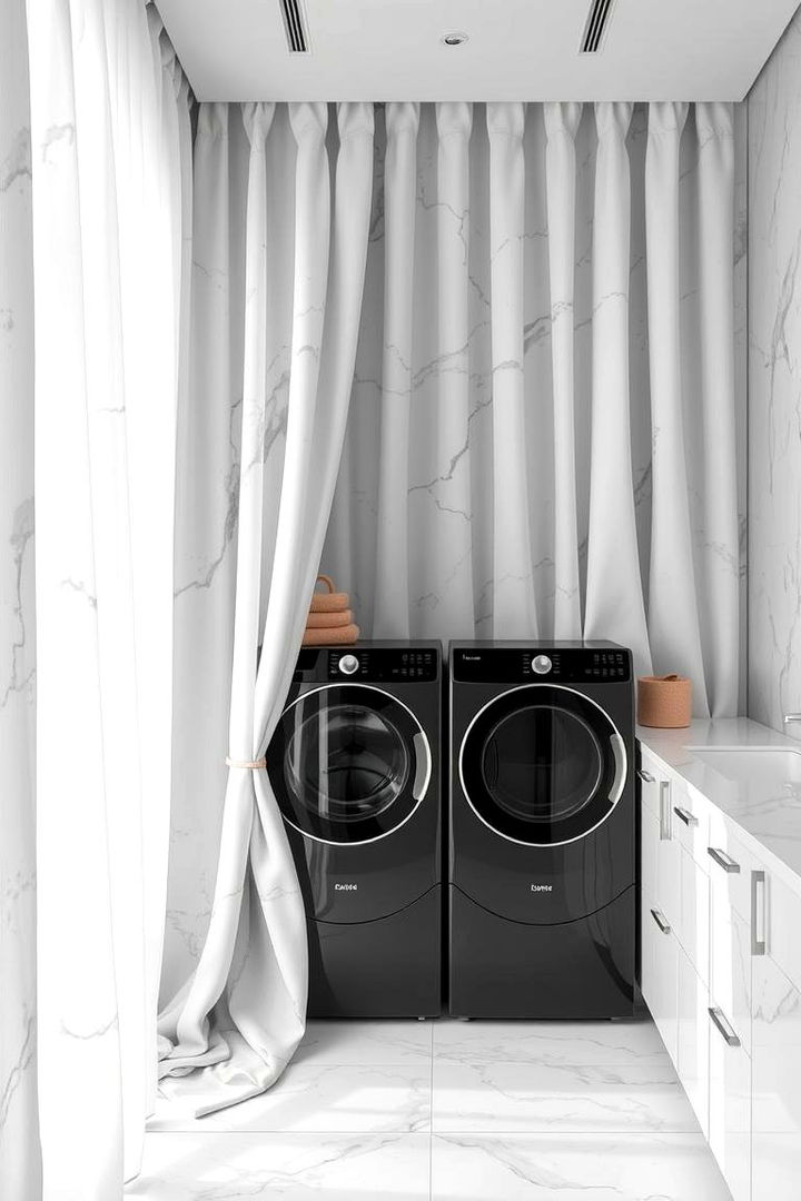 Marble Inspired Drapery - 22 Laundry Room Curtain Ideas