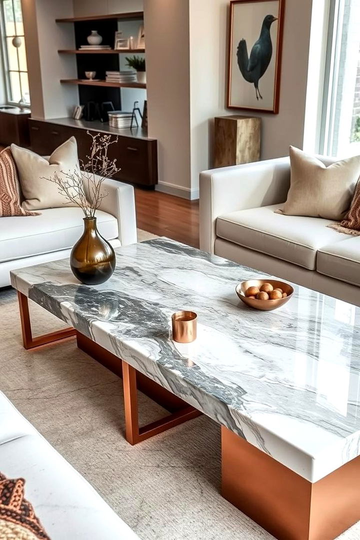 Marble and Copper Coffee Tables - 22 Steampunk Living Room Ideas