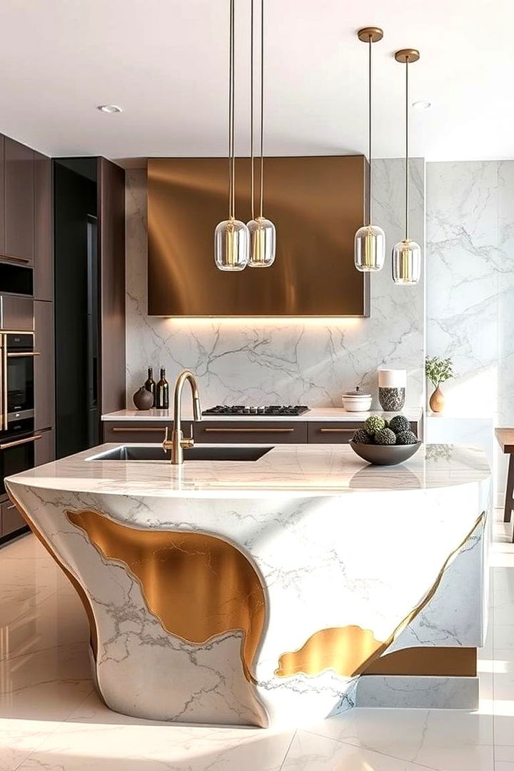 Marble and Metallic Fusion - 22 Kitchen Island Centerpiece Ideas