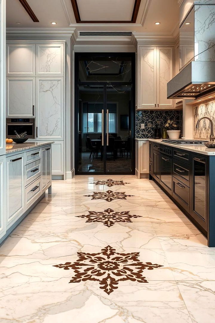 Marble with Decorative Inlays - 22 Marble Kitchen Floor Ideas