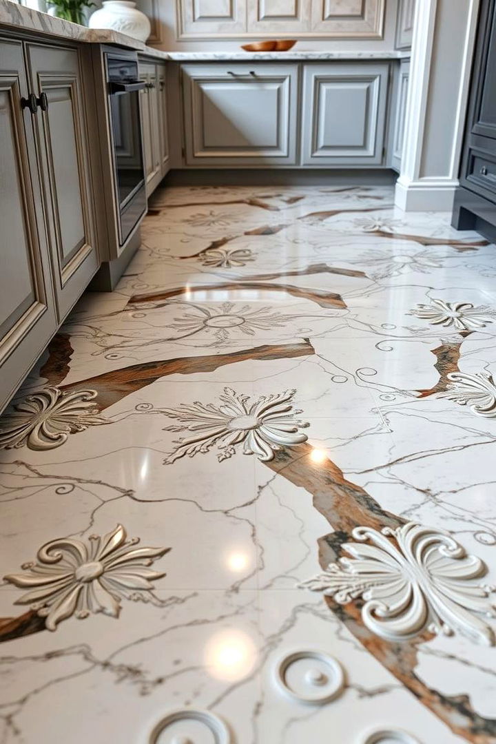 Marble with Raised Patterns - 22 Marble Kitchen Floor Ideas