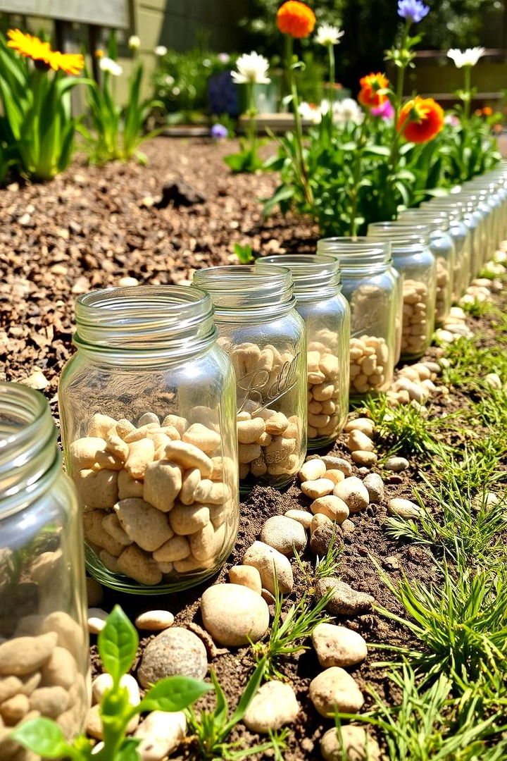Mason Jar Garden Borders - 22 Recycled Garden Edging Ideas