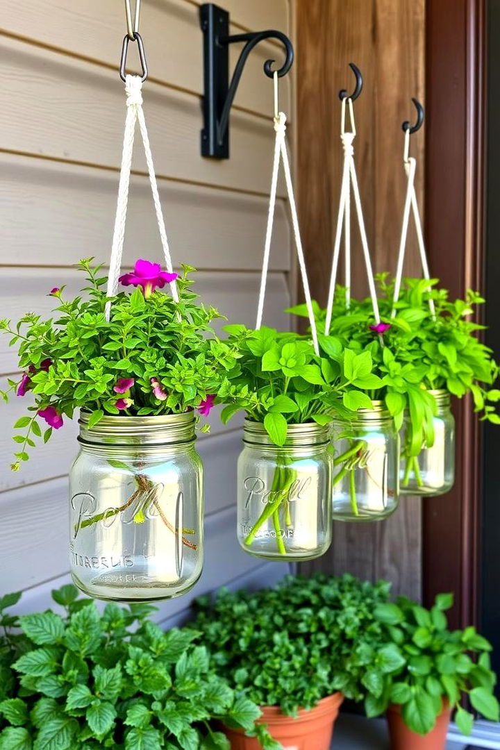 Mason Jar Planters Brimming with Life - 22 Rustic Front Porch Ideas