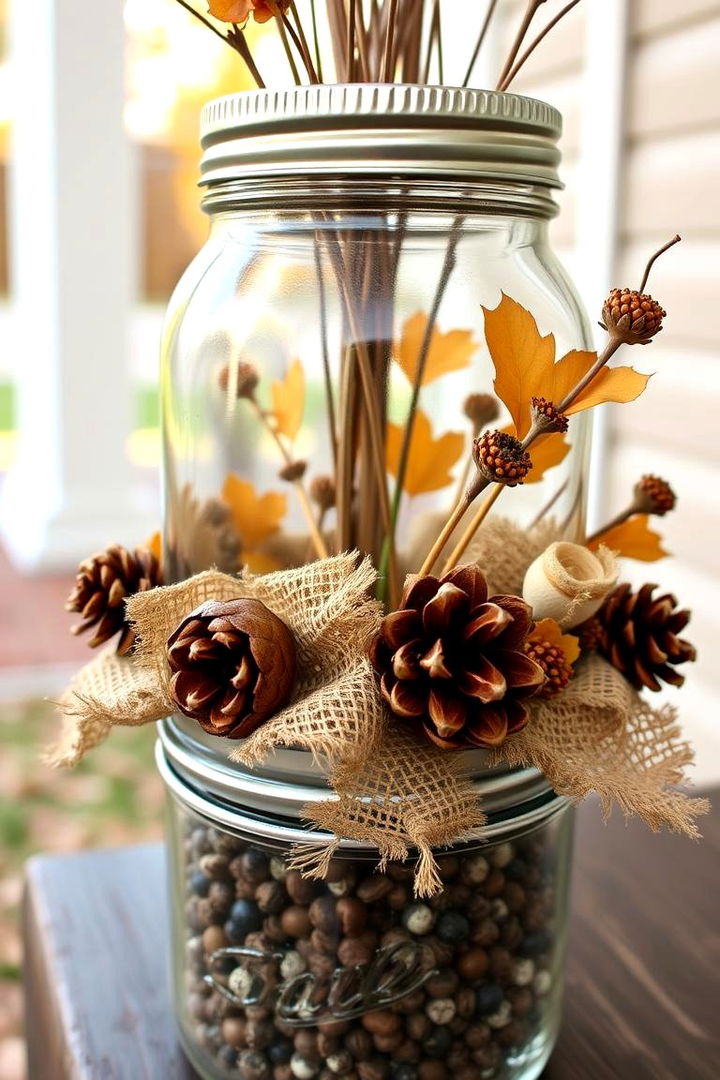 Mason Jar Planters with Autumn Accents - 22 Fall Planter Ideas