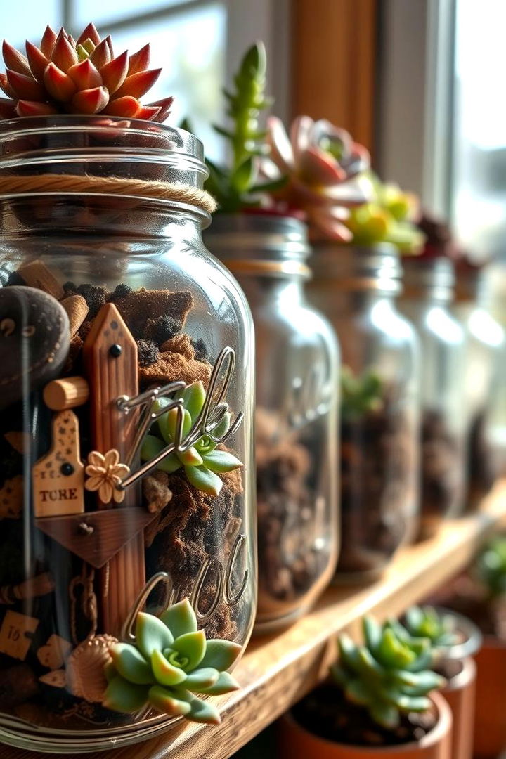 Mason Jar Succulent Display - 22 Indoor Greenhouse Ideas