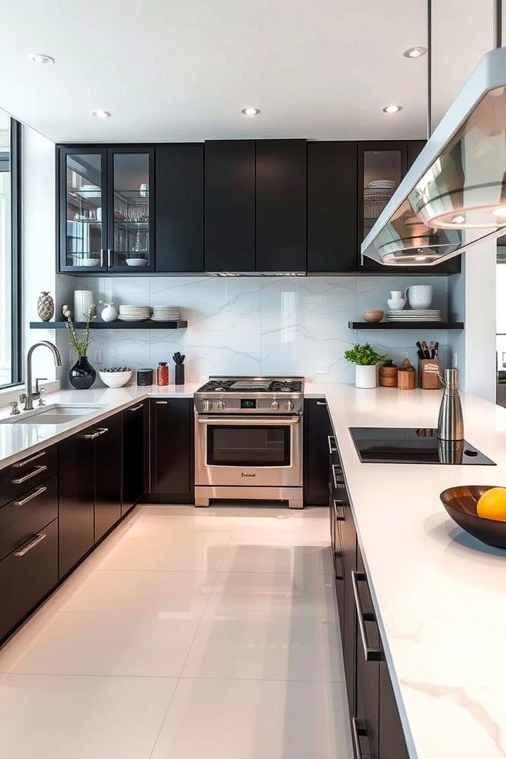 Masterful Culinary Workspace Innovation - 22 Black Kitchen Cabinets With White Countertops
