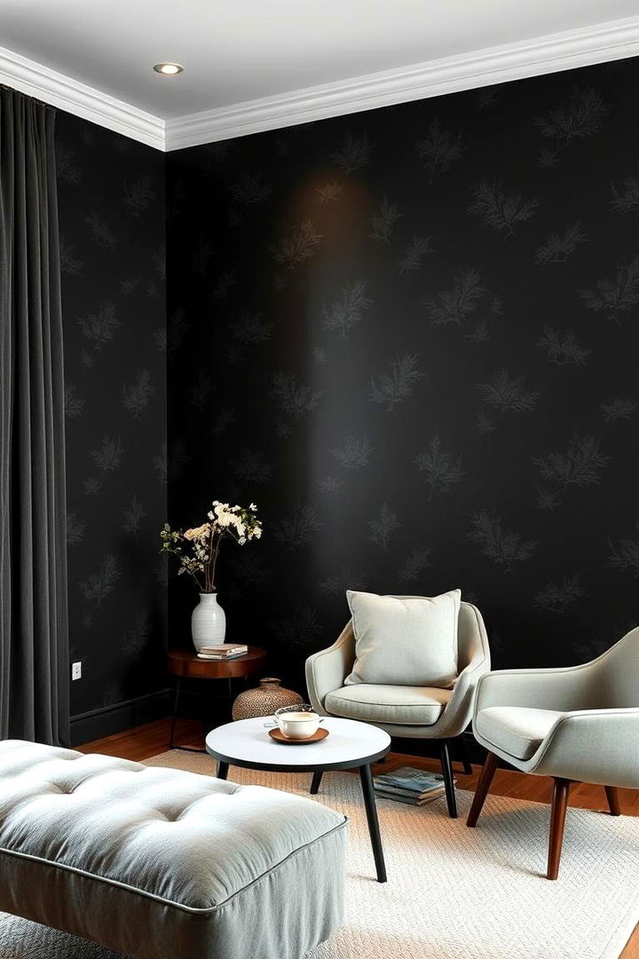 Matte Black Wallpaper with Subtle Patterns - 22 Black Accent Wall Ideas