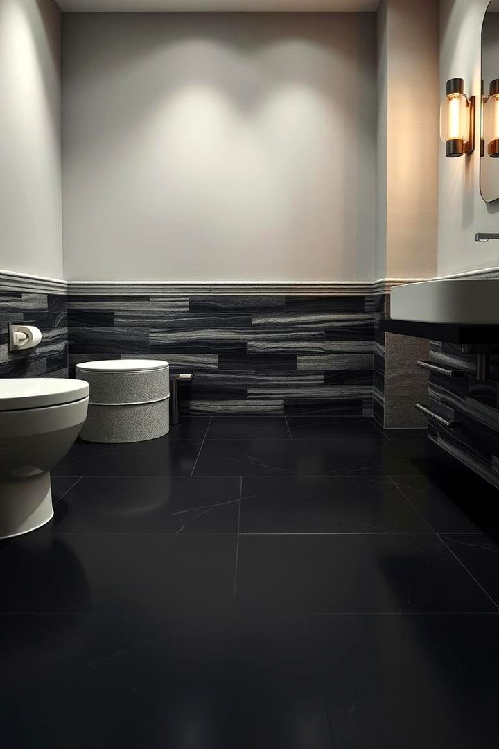Matte Finish Harmony - 22 Black Floor Bathroom Ideas