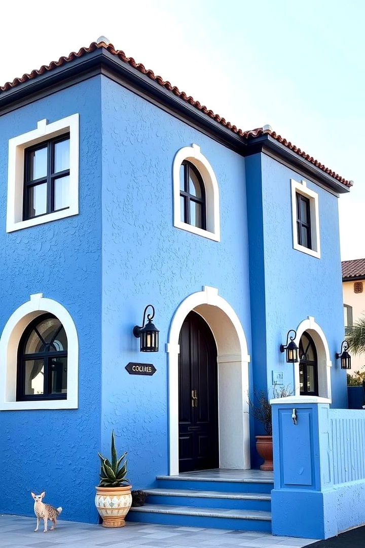Mediterranean Blue Accents - 22 Blue House With Black Trim Ideas