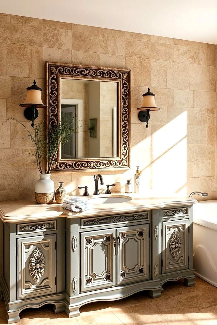 Mediterranean Influence Grey Vanity - 22 Grey Bathroom Vanity Design Ideas