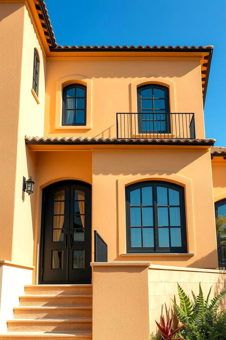 Mediterranean Influence - 22 Tan House With Black Trim Design Ideas
