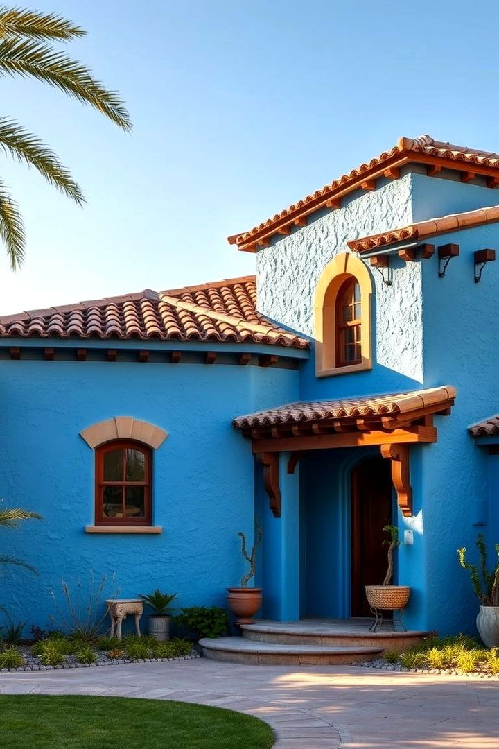 Mediterranean Inspiration - 22 blue exterior home with a brown roof ideas