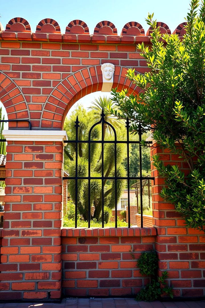 Mediterranean Inspired Brick Fence - 22 Front Yard Brick Fence Ideas